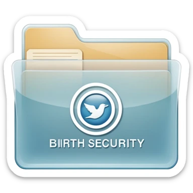 A simple emoji-style icon of a transparent plastic folder, clean and minimal, with rounded corners, subtle translucency, soft shading, and a small official documents symbol representing birth certificater, and Social Security. sticker