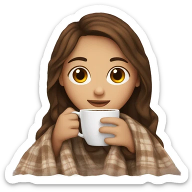 Brown hair Girl drinking coffee, with a cozy blanket sticker
