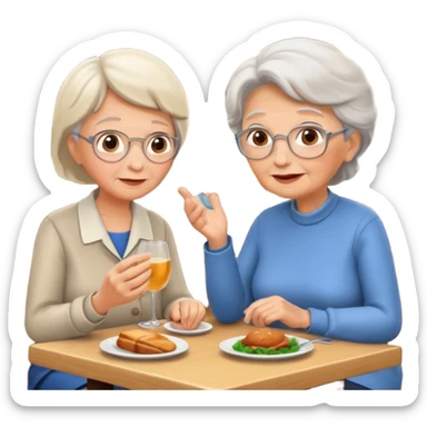 conversación dentro de un restaurant  dos personas y una de las persoans sea una abuela sticker
