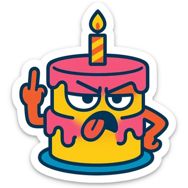 rude cake with a funny expression sticker