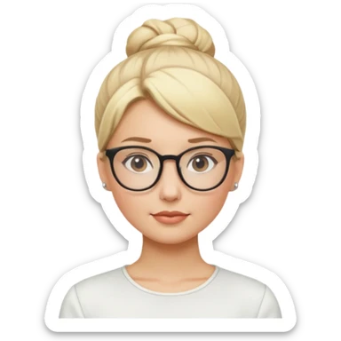 Blonde Women with Bun, Office Woman – tight blonde high bun, glasses, white blouse, confident look. sticker