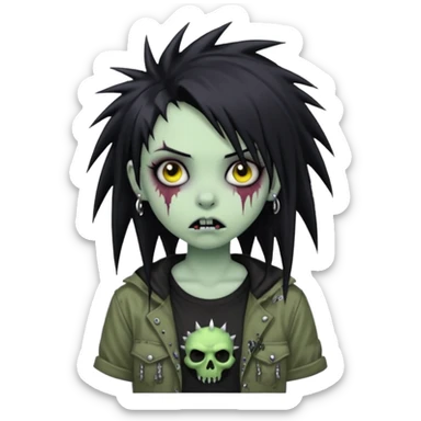 emo zombie girl with baggy spiky shirt and piercings and long jet black hair  sticker