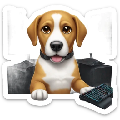 Dog at a gaming setup sticker