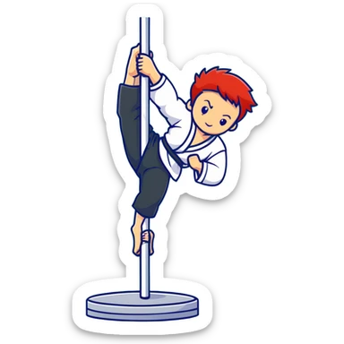 redhead martial artist with red hair doing a jiu jitsu pose while pole dancing sticker