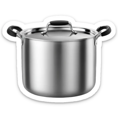 “Royal Prestige” Stainless steel pot with black handlers, food inside, without cover sticker