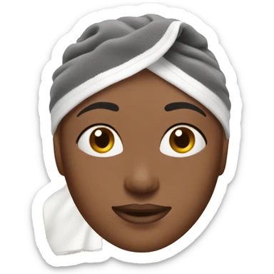 Woman wearing hair towel with skincare on sticker
