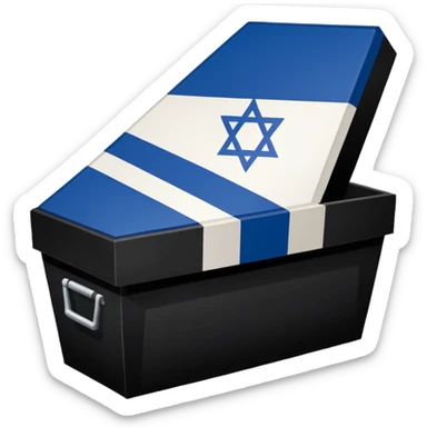 Israel flag star turning inwards to look like trash then a coffin till it says the end in all blue background  sticker