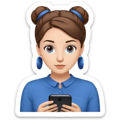 a girl with a blue blouse and the brown hair bun, and her job is a podcaster sticker