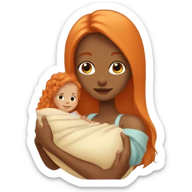 Tan girl with long orange hair holding newborn baby in arms sticker