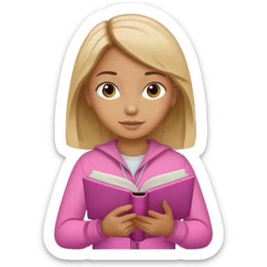 Pink clothes girl with Brown Blonde hair reading a book sticker