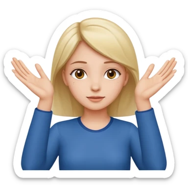 Girl with two hands in front out palms facing upwards and hands in front of her LOWER and her left hand slightly lower than her right hand sticker