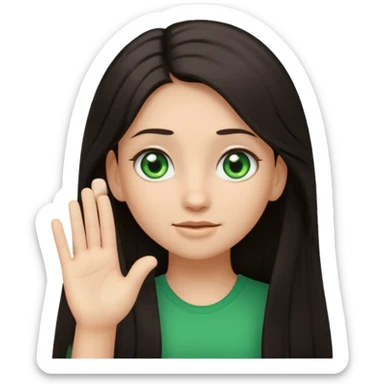 Animated girl dark long hair green eyes emoji holding right side of the head with her hand with duh facial expression  sticker
