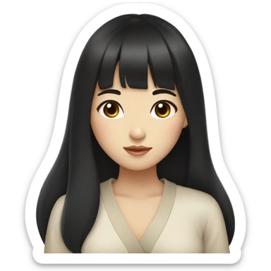 Beautiful girl,Black hair,long hair,Bang hair,Beige eyes,Korean sticker
