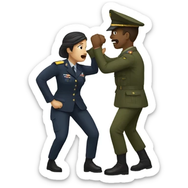 Man and woman fighting over a military man sticker