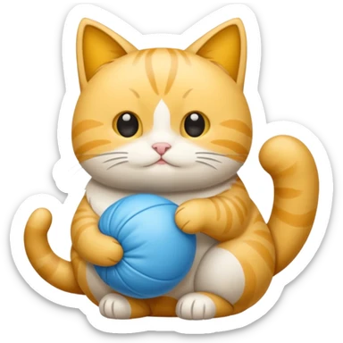 Un gatito color amarillo y blanco con lana color azul claro sticker