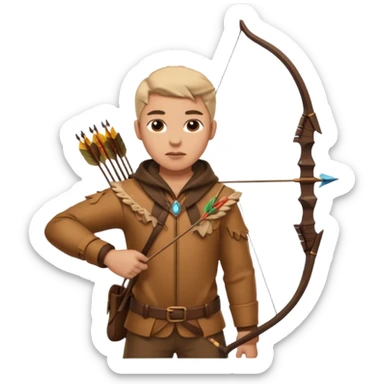 The classic hunter figure with a bow and arrow on his back, dressed in brown clothes and adorned with animal decorations sticker