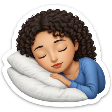 Sleeping Spanish girl on white pillow dark curly hair mixed skin sticker