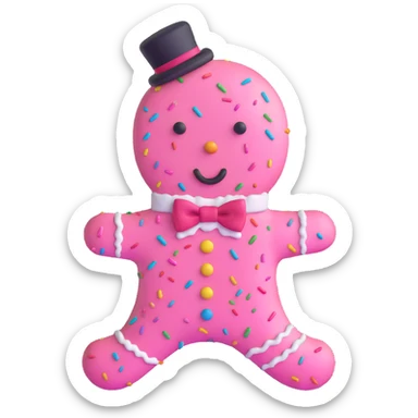 pink gingerbread man with a bow tie and sprinkles sticker
