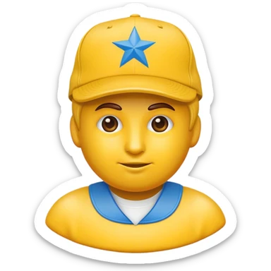 emoji amarillo redondo, con gorra roja y azul que ponga "make America great again" sticker