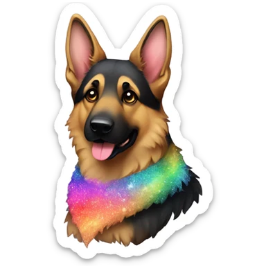 German shepherd with black and rainbow glitter fur sticker