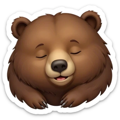 Meme-Worthy Cute Sleeping Grizzly Bear Portrait Emoji, Head resting peacefully with a contented smile, showcasing a massive, robust build and a luxuriously soft deep brown fur, eyes shut in a serene, restful nap, Simplified yet hilariously adorable features, highly detailed, glowing with a soft, drowsy light, high shine, relaxed and utterly lovable, stylized with an air of playful laziness, bright and heartwarming, soft glowing outline, capturing the essence of a comically sleepy grizzly, so meme-worthy it feels like it could instantly become the next viral sensation of adorable slumber! sticker