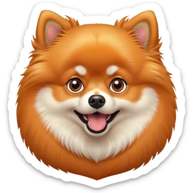 Cinematic Comical Orange Pomeranian Portrait Emoji, Head tilted dramatically with an exaggeratedly shocked or amused expression, featuring a glossy, fluffy orange Fur with a striking sheen, wide, expressive brown eyes filled with playful disbelief, Simplified yet hilariously expressive features, highly detailed, glowing with a slightly sassy glow, high shine, dramatic yet playful, stylized with an air of cheeky mischief, bright and endearing, soft glowing outline, capturing the essence of a spirited and over-the-top companion, so meme-worthy it feels like it could side-eye its way into internet fame instantly! sticker