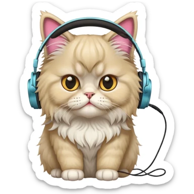 persian cat with headphones hidding knife sticker