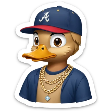 thug duck with Atlanta braves cap and diamond gold chain sticker