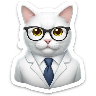 White British cat in office suite with glasses  sticker