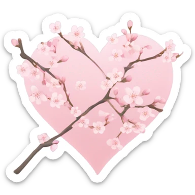 Pastel pink heart with Cherry Blossom leafs sticker