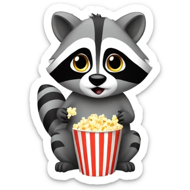 Raccoon eating popcorn sticker