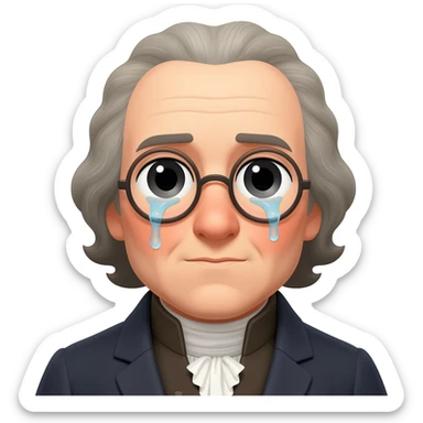 Benjamin Franklin with glasses but crying sticker