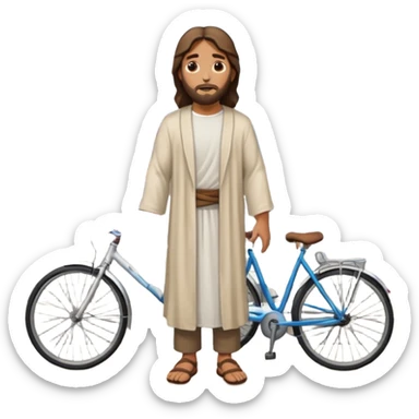 Jesus helping someone in need on a city sidewalk, surrounded by a diverse group of bystanders, detailed city background with crosswalks, storefronts, and bicycles sticker