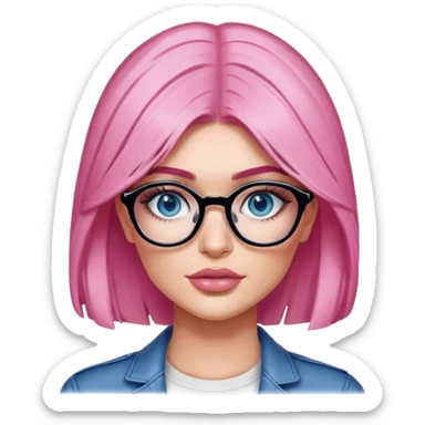 Photo Realistic kylie jenner stylish pink hair BLUE eyes and glasses  sticker