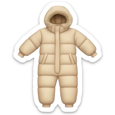 Beige children's winter jumpsuit with a small down on the hood sticker