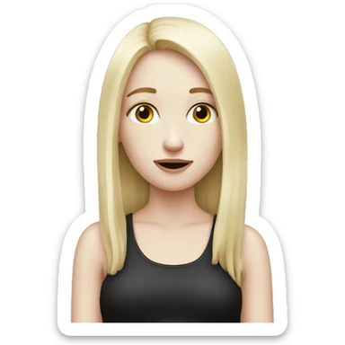 Pale girl with long black eating sticker