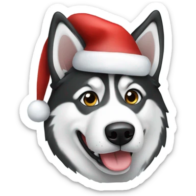 Black and white husky wearing Santa hat sticker