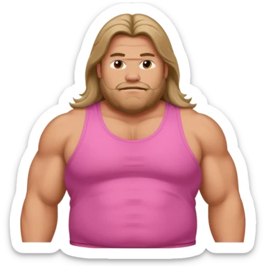 Long hair fat muscle men in pink tank top sticker