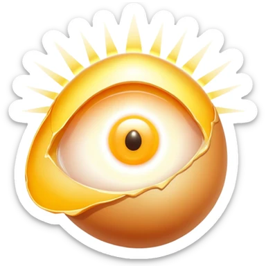 Glowing chicken and egg yolk emitting golden rays toward an ethereal eye and a section of regenerating skin. The eye brightens as the light touches it, while the skin shows visible renewal with a warm golden glow, illustrating vitamin A benefits. sticker
