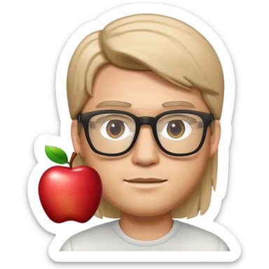 Male face with straight hair and glasses, Apple Memoji style sticker