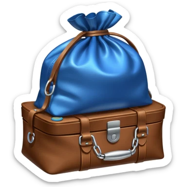 leather bag on top of blue coins stack sticker