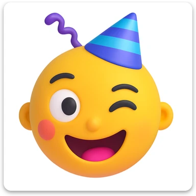 Make the winking face emoji wear a party hat in a style similar to 3d-emoji sticker