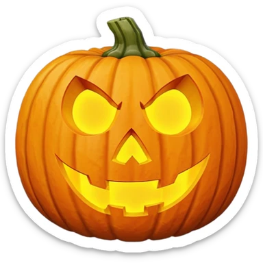 single Halloween pumpkin, carved jack-o'-lantern face, glowing inside, isolated on white background, high detail, soft natural lighting, no text, no watermark --ar 1:1 --v 6
 sticker