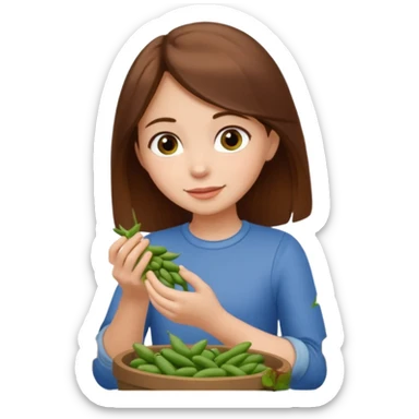 brown haired girl in garden picking green beans sticker