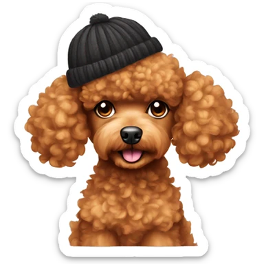 Fluffy amber color poodle with beanie sticker