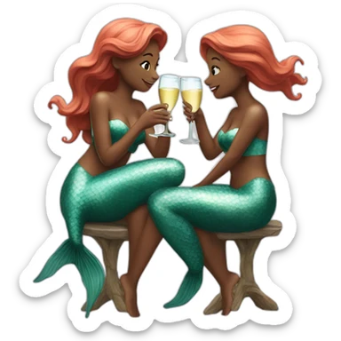 Two mermaids drinking champagne  sticker