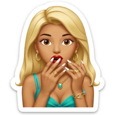 Big lips long nails bestie circle head biting her 1 nail sticker