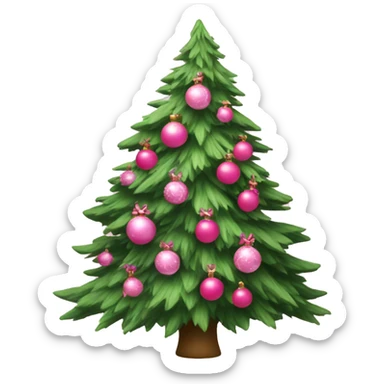 Christmas tree decorated with pink ornaments and with pink bow sticker