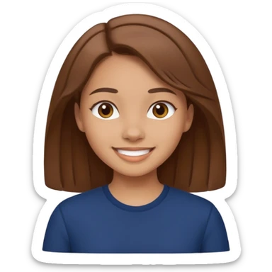 light skin girl with brown hair wearing a navy top, smiling sticker