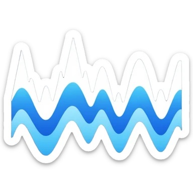 logo on white background showing a waveform morphing into text. Clean blue and white geometric sticker